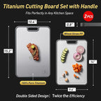 2 Packs Pure Titanium Cutting Boards for Kitchen Chopping Board with Handle Best 2 in 1 Non-toxic Meat Butcher Block Mesh Design Madera Kitchen Tablas Cocina Cortar Picar Regalos Mujer Mama Abuela