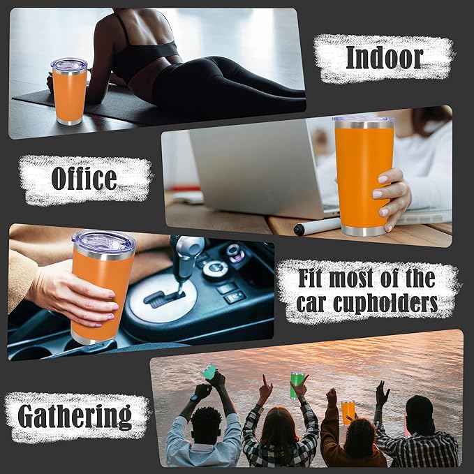 20 oz Tumbler Coffee Tavel Tumblers Bulk with Lid Stainless Steel Double Wall Vacuum Insulated Mug Powder Coated Cups fit Car Cupholder for Hot and Cold - Orange, 12Pack