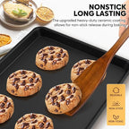 Baking Sheet Pan Set of 3, Thicker Carbon Steel Cookie Sheets for Baking Non Stick with Diamond Texture Pattern, Ceramic Half/Quarter/Jelly Roll Baking Trays for Oven