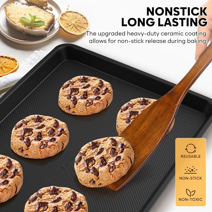 Cookie Sheet for Baking, Ceramic Quarter Baking Sheet Pan, Thicker Carbon Steel Baking Sheet Non Stick, 12.8 x 9 Inch Baking Tray for Oven