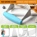 Spring Chef XL Dough Blender Tool For Baking, Heavy Duty Pastry Blender, Stainless Steel Pastry Cutter with Durable Blades, Dough Mixer, Butter Cutter for Easy Mixing, Dishwasher Safe - Aqua Sky