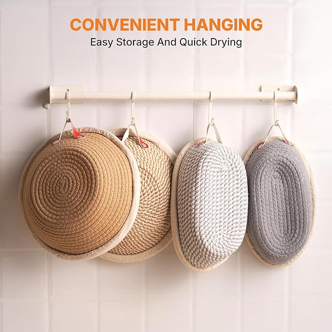 Banneton Bread Proofing Basket Set - 2X Round Sourdough Proofing Baskets - Sourdough Proofing Bowls Bread Baking Supplies With Liner & Cloth Cover - Cotton Rope Banneton Basket for Baking