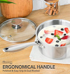 MICHELANGELO 1Qt & 2Qt Tri-ply Stainless Steel Saucepan Set, Small Cooking Pots with Tempered Glass Lids, Induction Ready, Oven & Dishwasher Safe, Multipurpose Sauce Pans for Home Kitchen & Restaurant