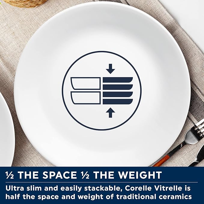 Corelle Vitrelle 4-Pieces 10.25" Glass Dinner Plates Chip & Crack Resistant Glass Dinnerware Set Plates, Winter Frost White