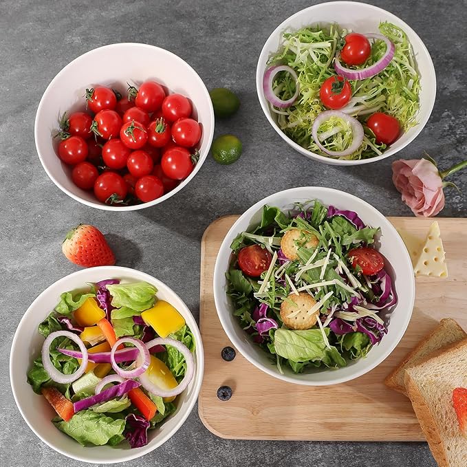 Bamboo Fiber Cereal Bowls Set 6 Pieces, 24 Ounce Soup Bowls White, Melamine Bowls Set Large for Kitchen, Deep Serving Bowls for Cereal, Soup, Oatmeal, Rice, Pasta, Salad, Off-white