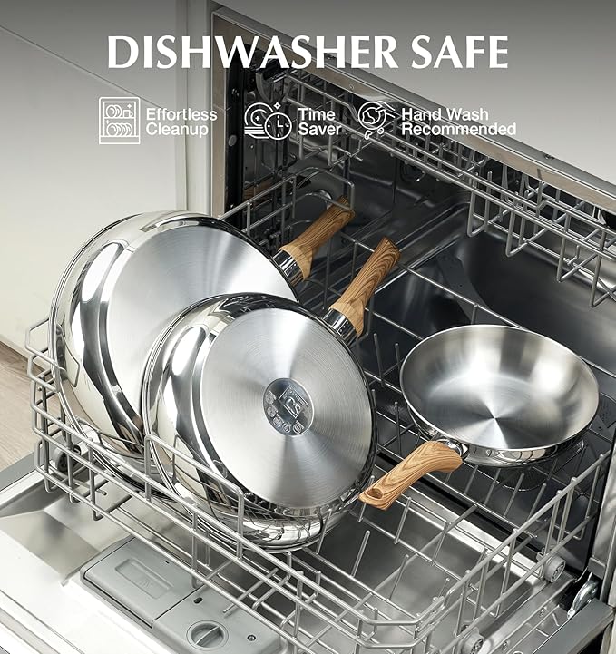 KOCH SYSTEME CS Stainless Steel Frying Pan Set with Lid, 8" & 10" & 12" Stainless Steel Pans Set with Heat-resistant Handle, Triply Base Induction Cooking Pans Set, Fast & Even Heat, Dishwasher Safe