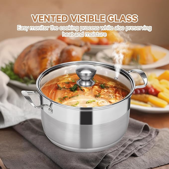 Ohtomber Stainless Steel Stock Pot - 12 Quart Large Cooking Pot with Lid for Pasta, Soup, Spaghetti, Nonstick Thick Base Deep Stockpot, Kitchen Cookware for Stew, Simmer, Boiling, Canning