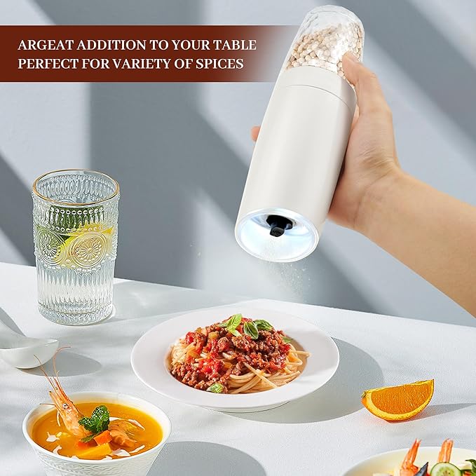 Gravity Electric Salt and Pepper Grinder Set of 2, Automatic Pepper Mill, USB Rechargeable, Adjustable Coarseness, One-handed Operation, Ceramic Burr, Refillable, Auto Grinders with LED light