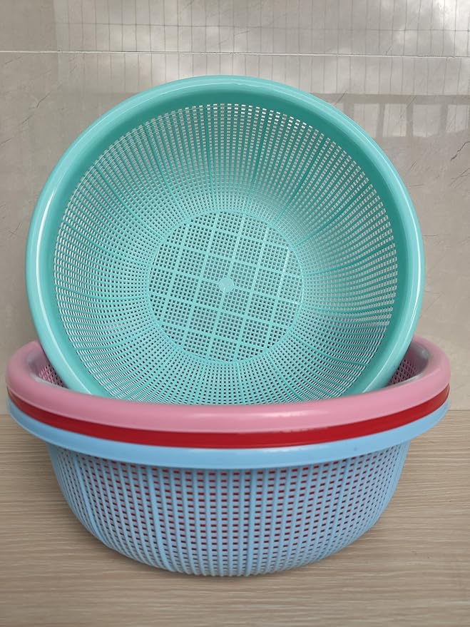 4 pcs Plastic Wash Basket Round Perforated Colander Wash Vegetables and Fruits Drain Cooked Pasta Kitchen Essentials Food Strainer Basket Strainer Kitchen Blue pink green red