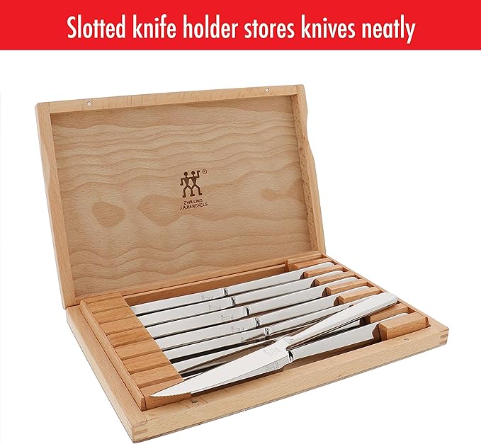 ZWILLING Contemporary Steak Knife Set of 8, Oval handle, Stainless Steel, with 12" x 10" case