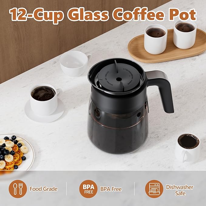 12 Cup Coffee Pot Replacement Compatible with Ninja Coffee Maker CFP101 CFP201 CFP301 CFN601 CFP307 CFN602 CM400 CM401 CF090, Glass Carafe for Ninja with Brew-Through Lid, BPA Free, Dishwasher Safe