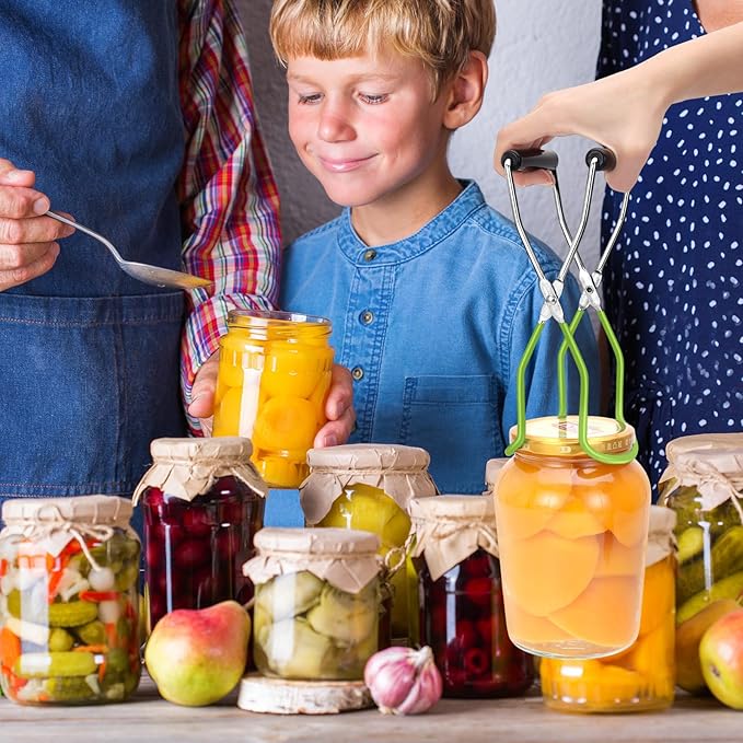 Canning Jar Lifter, Canning Tongs, Stainless Steel Jar Lifter with Rubber Grip Handle for Home Kitchen (Green)