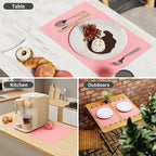 Cloth Placemats, Set of 6 Heat-Resistant Cotton Linen Blend Double Layered Machine Washable Place Mats, Wrinkle Free Thick Fabric Dining Table Mats for Indoors & Outdoors (Baby Pink, 6)