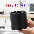 Kitchen Utensil Holder Silverware Organizer 360°Rotating For Counter Organizer Stainless Steel Storage Silverware Caddy 3 Compartment Flatware Spoon Spatula Tool Cutlery Container（Black）