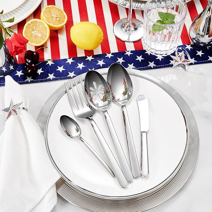 KEAWELL Premium Lucent Silverware Set, 65-Piece Mirror-Polished 18/10 Stainless Steel Flatware, Dishwasher Safe for Refined Dining and Entertaining (65, Silver)
