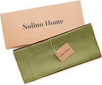 Solino Home Linen Avocado Green Hemstitch Table Runner 60 Inches - 100% Pure Linen Small Table Runner 14 x 60 Inch Ideal for Dresser and Coffee Tables - Classic Hemstitch - Fall, Autumn, Halloween