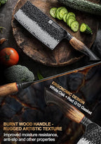 XINZUO 7.3 Inch Vegetable Cleaver Knife,10Cr15Comov Steel Core Forged Damascus Steel,Sharp Slicing Knife For Home Kitchen And Restaurant,Ergonomic White Oak + Red G10 Gasket Handle