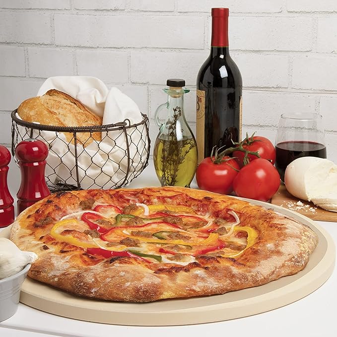 Pizza Stone for Oven, Grill, BBQ - Round 5/8 Inch Extra Thick Baking Stone w/Safe & Even Heating - XL 16.5" Pan for Crispy Crust, Made of Heavy Duty Cordierite can Withstand 550+ Degrees Fahrenheit