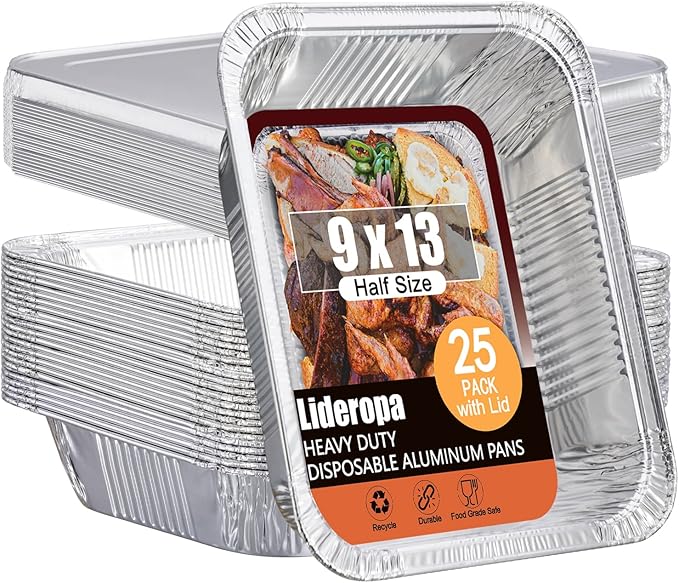 Disposable Aluminum Foil Pans with Lids 9x13-25 Pack Aluminum Foil Pans, Heavy Duty Aluminum Baking Pans for Cooking, Storing, Prepping, and Freezing Food