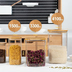 156oz 52oz Airtight Glass Square Storage Canister with Bamboo Lid Set of 2(4600ml*1 1550ml*1) Large Gallon Glass Jars for Sugar, Flour, Cookies and Coffee beans (‎with Black Lable)
