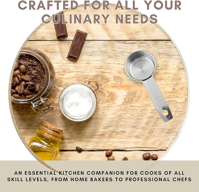 1/8 Cup Stainless Steel Measuring Cup | Sturdy Metal 30 ml | 30 cc | 1 oz | Single Cup for Wet and Dry Ingredients | Great for use as 1/8 Cup Coffee Scoop - 4 PK