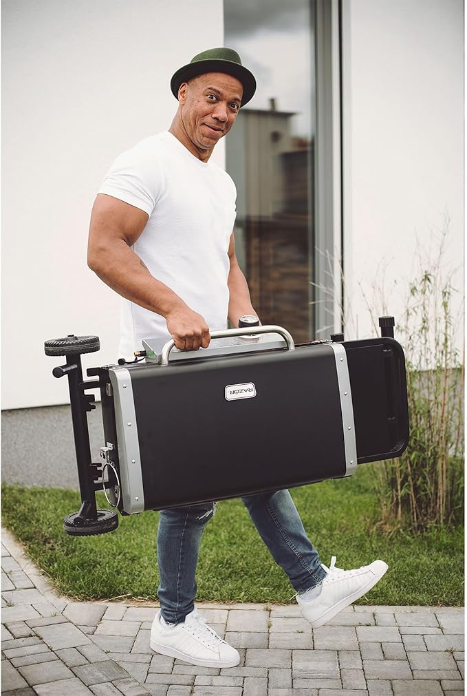 Razor Griddle GGC2030M 25 Inch Outdoor 2 Burner Portable LP Propane Gas Grill Griddle with Top Cover, Wheels, & Storage Shelf for BBQ Cooking, Black