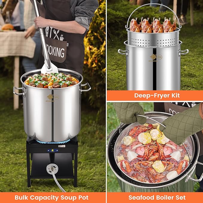 ARC 100QT Stainless Steel Seafood Boiling Kit, 200,000BTU Propane Burner for Outdoors Cooking, Large Stock pot w/Basket for Shrimp, Lobster, Crab Crawfish, Turkey Deep Fryer, Seafood Boil Pot 24GALLON