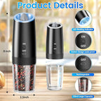 Rechargeable Gravity Electric Salt and Pepper Grinder Set with LED Light, Type-C Fast Charging, Adjustable Coarseness, Large Capacity Grinder for Kitchen, Restaurant & Outdoor, (2 Pack)