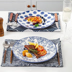 Ceramic Dinner Plates Set - 10.5 Inch Large Kitchen Porcelain Salad Serving Plate for Pasta Steak Pizza Pancakes - Scratch Resistant Dishwasher Oven Microwave Safe - Set of 6 - Vintage Blue