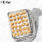 E-far Cookie Sheets Set of 3, 18”x13” Stainless Steel Baking Sheet Pans for Oven, Large Non Toxic Metal Baking Tray for Baking Roasting, Healthy & Rust Free, Mirror Finish & Dishwasher Safe