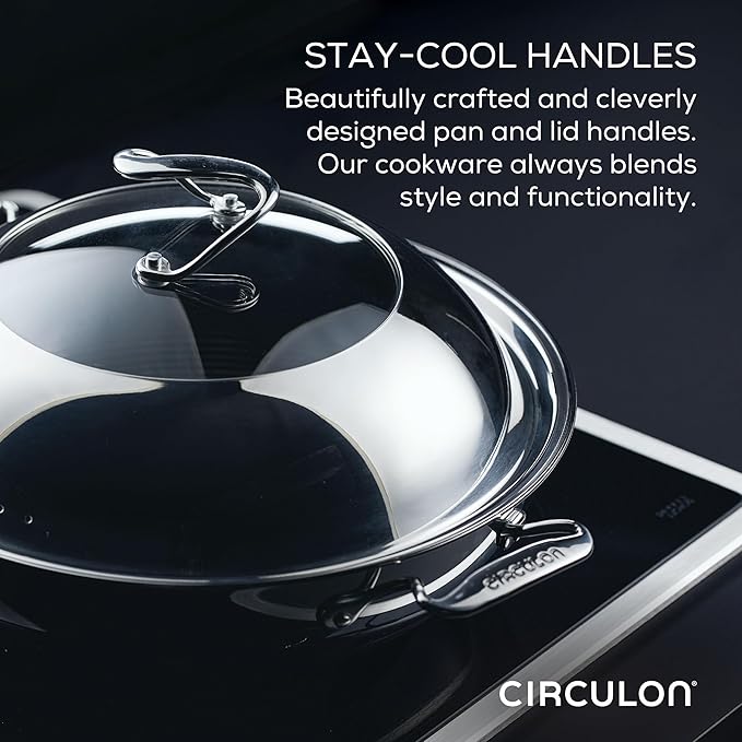 Circulon Clad Stainless Steel Induction Frying Pan and Wok Set with Hybrid SteelShield and Nonstick Technology, 4 Piece - Stainless Steel