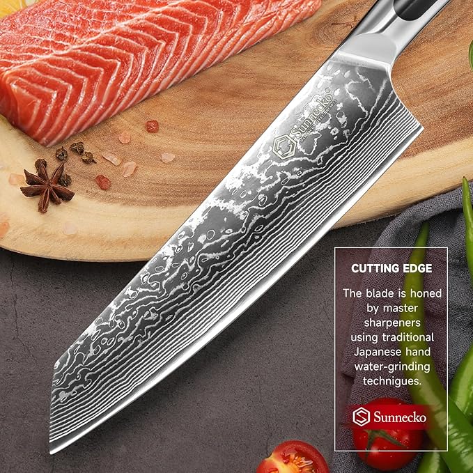 Sunnecko Gyuto Chef Knife 8 Inch, Damascus Kitchen Knife Japanese Chefs Knife Vg10 High Carbon Stainless Steel Kiritsuke Knife