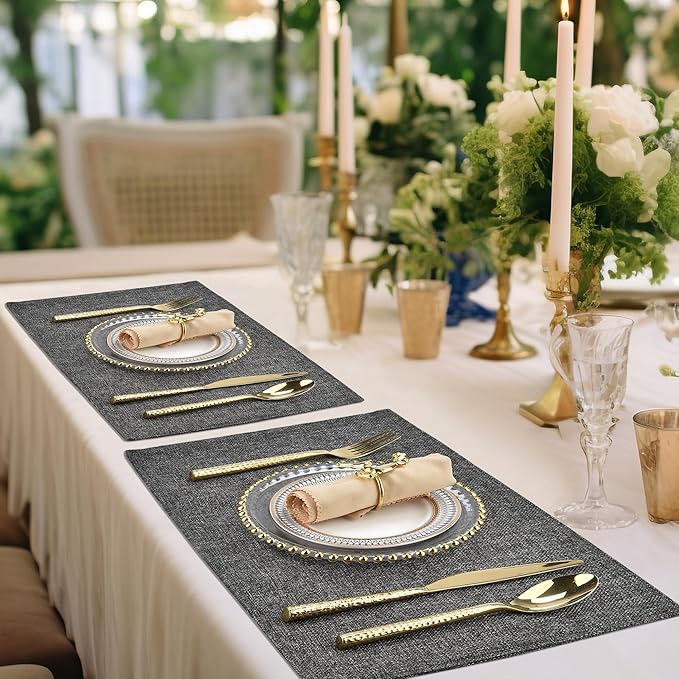 Dark Gray Cloth Placemats Set of 8 - Easy to Clean Fabric Table Placemats - Machine Washable Placemats- Heat Resistant Non-Slip Table Mats (Dark Gray, 8)