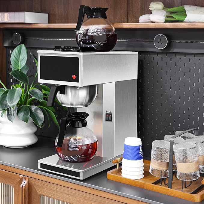 YUANHAO 12-Cup Pourover Commercial Coffee Maker Brewer with Glass Carafe and Warmers- 120V
