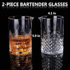 2 Pcs Cocktail Mixing,Crystal Glass Engraved Cocktail Stirring Glasses,24oz Drink Stirring,Thick Weighted Bottom,Professional Bartender's Mixer Glasses,Bar Tools.