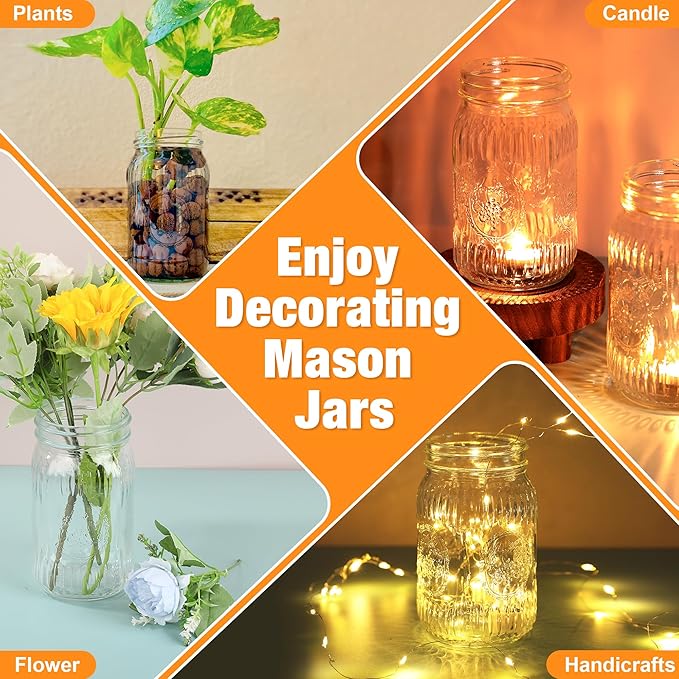 12Pack 32oz Wide Mouth Mason Jars, Glass Mason Jars with Airtight Lids and Bands, Large Canning Jars for Food Storage, Pickling, Meal Prep, DIY Decor, Fruit Print, Safe for Microwave & Dishwasher