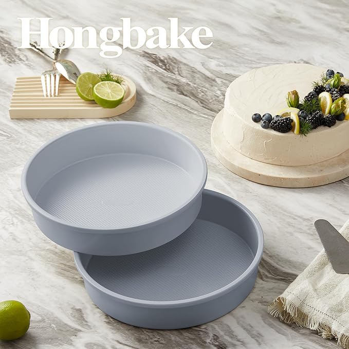 HONGBAKE 9 Inch Round Cake Pan Set of 2, Nonstick Ceramic Coating Cake Molds with Diamond Texture, Aluminized Steel Cake Pans Sets for Baking & Cheesecake, Heavy Duty & Non-Toxic (Gray, 2PCS)