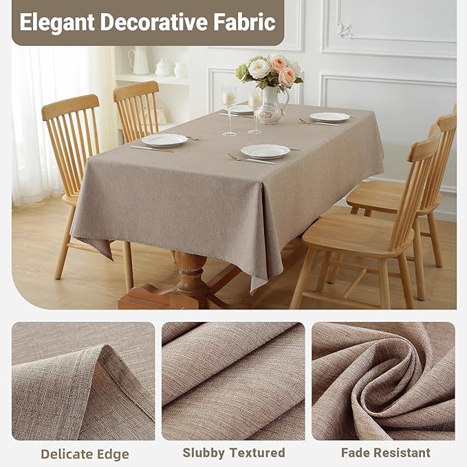 Laolitou Table Cloth Rectangle Linen Waterproof Textured Mocha Tablecloth, Washable Wrinkle Free Spill Proof Fabric Tablecloths for Dining Table Farmhouse Kitchen Holiday, 52x70 Inch