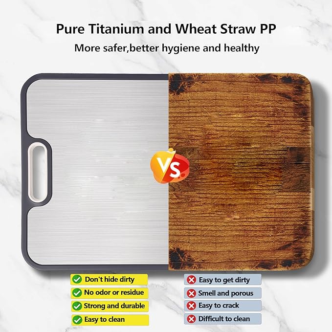 Titanium Kitchen Cutting Board Double-sided Chopping Boards for Meat,Vegetables, Dishwasher Safe Charcuterie Board Easy to Clean with Handle for Home Counter Outdoor Camping Gifts Large 15”×10.5”