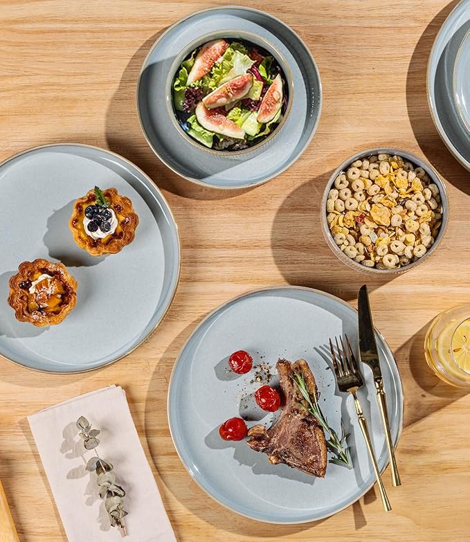 TheTerra Ceramic Dinnerware Sets for 8, 24 Pieces Porcelain Lightweight Speckled Plates and Bowls Sets, Scratch Resistant Dish Set, Oven & Microwave & Dishwasher Safe, Illusion Blue