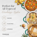 Nuovva Enamelled Cast Iron Dutch Oven Pot with Lid – 6.4 Quart Non Stick Casserole Pot – Heavy Duty & Oven Safe up to 500° F for Bread Baking, Braising, Stews, Roasting – 28cm Dark Green