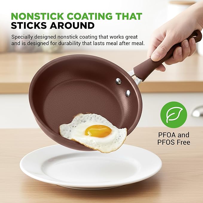 NutriChef 20 Piece Professional Home Kitchen Cookware and Bakeware, Pots and Pans Set Non Stick Kitchenware, Cool-Touch Handles, Safe for Gas, Electric, Induction Cooktops, Easy Clean, Brown