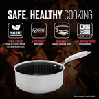 Hell's Kitchen Hybrid 2.5 Qt Saucepan and lid, Tri-Clad Stainless Steel and Nonstick Ceramic, PFAS Free, no PFOA, no PTFE, no Teflon, Non Toxic Cookware, Metal Utensil Safe, All Cooktops and Oven Safe