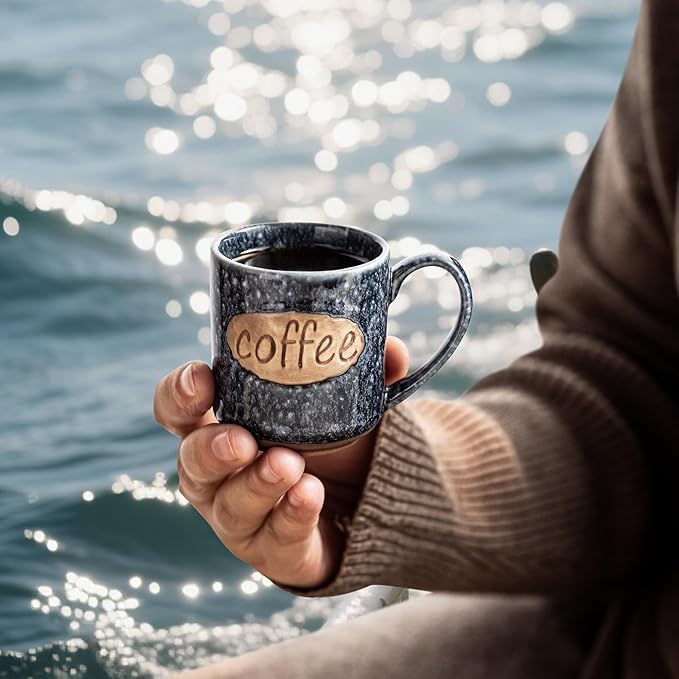 LYEOBOH Espresso Cups, Coffee Cups, Tea Cup, Coffee Cups Ceramic Set of 6, Cute Mini Cups 3 OZ, Microwave Dishwasher Safe, Ceramic Mug, Espresso Shot, Great for Coffee Bar Decor & Drinks, Blue