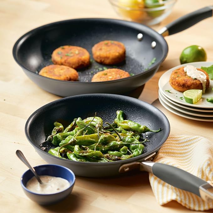 Anolon Advanced Home Hard-Anodized Nonstick Skillets (2 Piece Set- 10.25-Inch & 12.75-Inch, Moonstone)