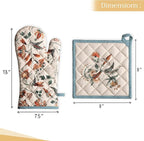 Maison d' Hermine 100% Cotton Oven Mitt & Pot Holder Set (7.5"x13" & 8"x8") Heat Resistant BBQ Cooking Gloves with Loop, Baking, Grilling, Kitchen, Handling Hot Pans (Dalida)