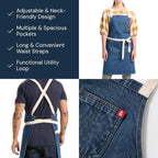 hedley & bennett Crossback Apron - Crossback Chef Apron with Pockets - 100% Cotton Denim, 8oz - Georgia Blue