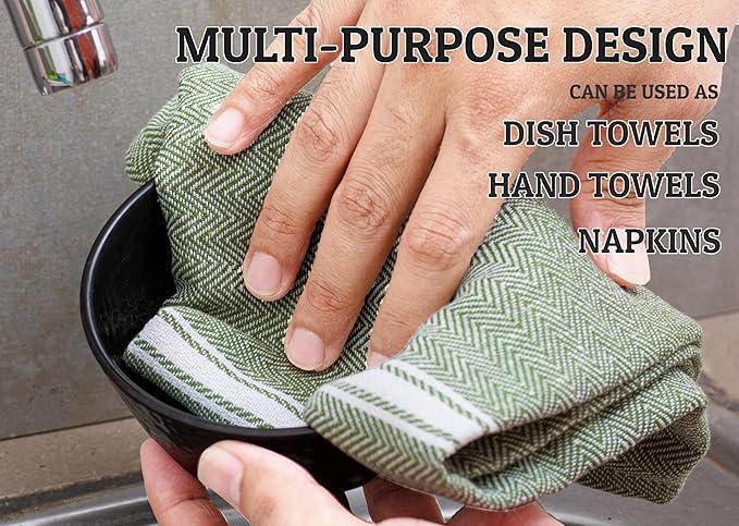 LANE LINEN Kitchen Towels Set - 100% Pure Cotton Dish Towels for Kitchen, Super Absorbent Kitchen Hand Towel, Tea Towels, Soft & Durable Dish Cloths, Pack of 6 – 14”x25”, Olive