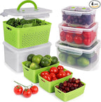 Fruit Storage Containers for Fridge - Keep Fruit & Veggie Fresh Longer - Rinse & Store Produce with Strainer - Berry/Vegetable Stackable Organizer - BPA-Free, Dishwasher Safe