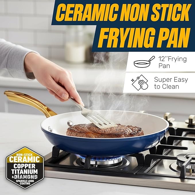 Gotham Steel 15 Pc Ceramic Cookware Set Nonstick, Ceramic Pots and Pans Set Non Stick with Steamer & Cooking Utensils, Non Toxic PFOA PFOS Free, Premium Stay Cool Handles, Oven & Dishwasher Safe